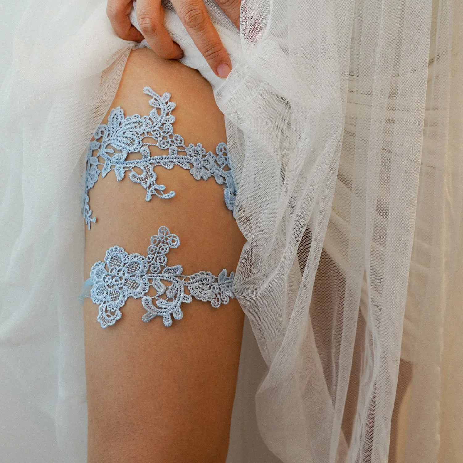Garter Belt Set - 스카이 블루 웨딩 가터 세트 레이스