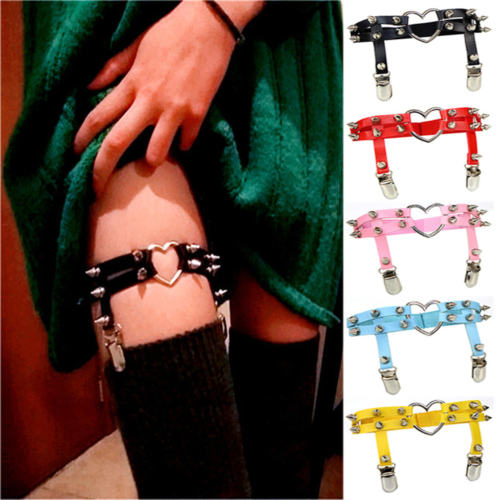 1Pcs 여성 펑크 고스 하트 PU 가죽 탄성 다리 반 - Garter Belt Set 리뷰 및 가격