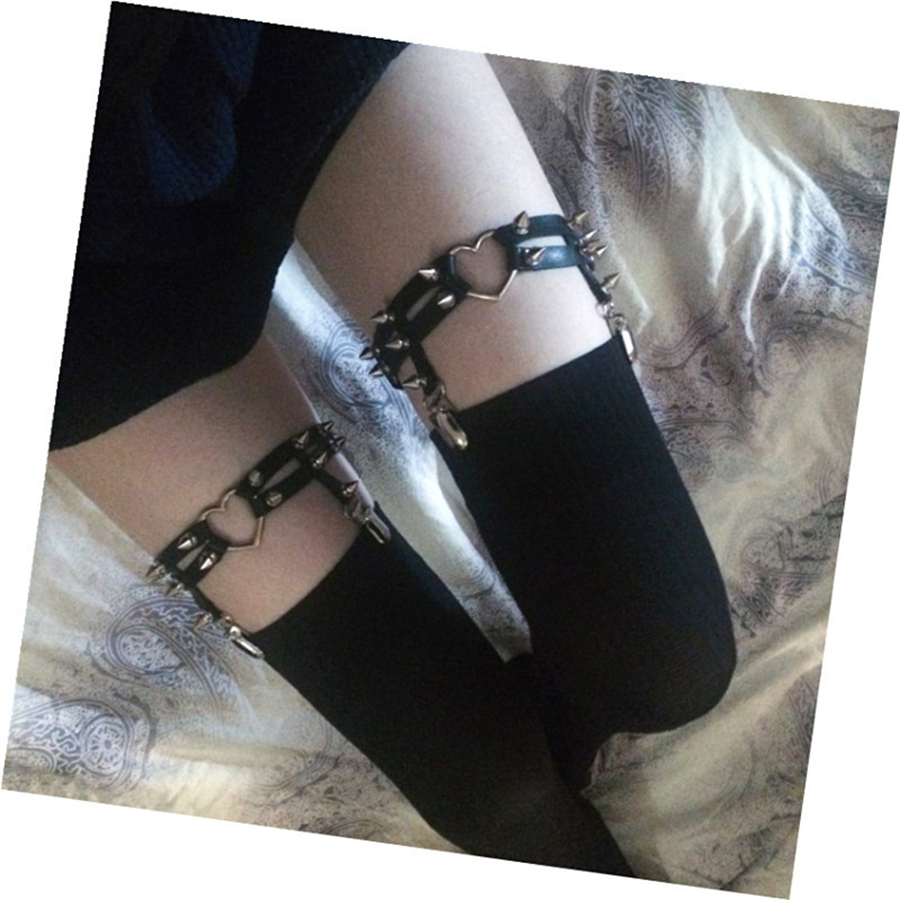 1Pcs 여성 펑크 고스 하트 PU 가죽 탄성 다리 반 - Garter Belt Set 리뷰 및 가격
