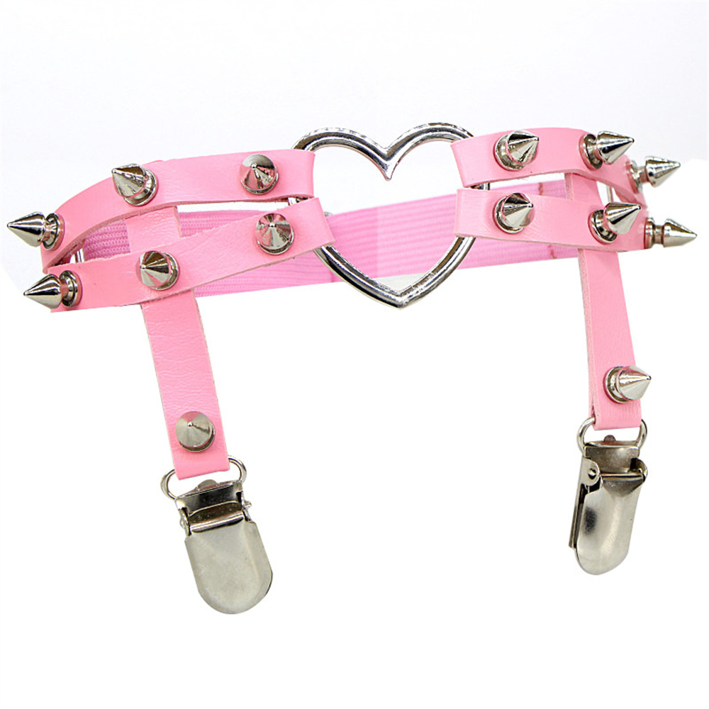 1Pcs 여성 펑크 고스 하트 PU 가죽 탄성 다리 반 - Garter Belt Set 리뷰 및 가격